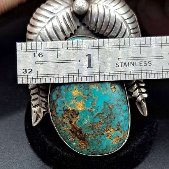 Huge Lone Mountain Turquoise Native American Ring 8 Stamped MF 34.3g - Picture 7 of 8